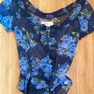 Abercrombie Sheer blue floral Top